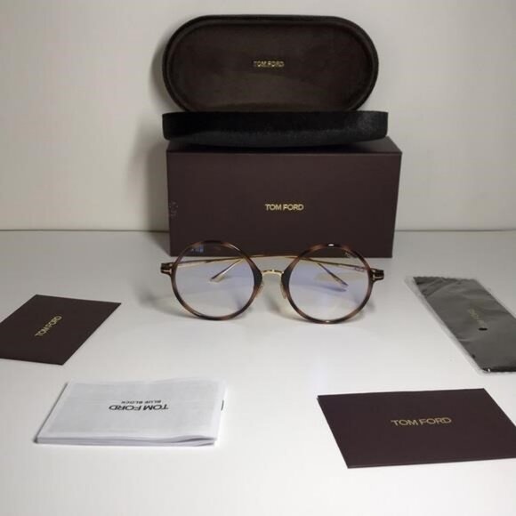 New Authentic Tom Ford TF5703-B 053 Women's Round Sunglasses - Tortoise and Gold - Picture 10 of 10